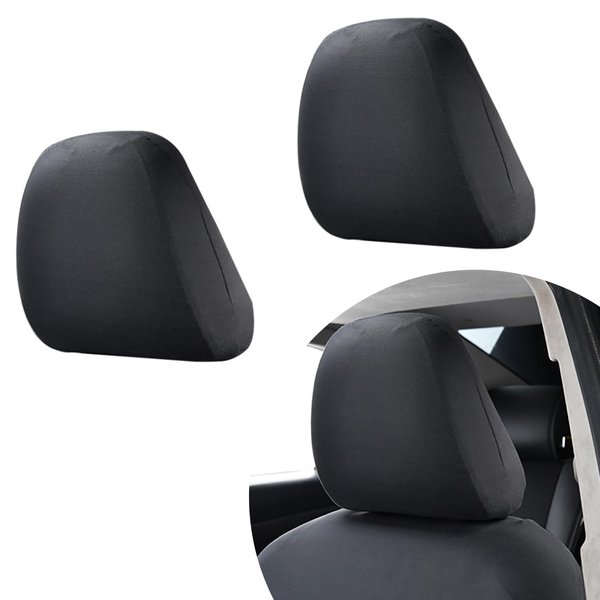 Ajxn 2 PCS Car Seat Headrest Cover, 10.6" x 9" Breathable Comfort Fabric Dust Full Enclosure Cover, Flexible Elastic Reusable Headrest Protector, Universal for Most Car (Black)