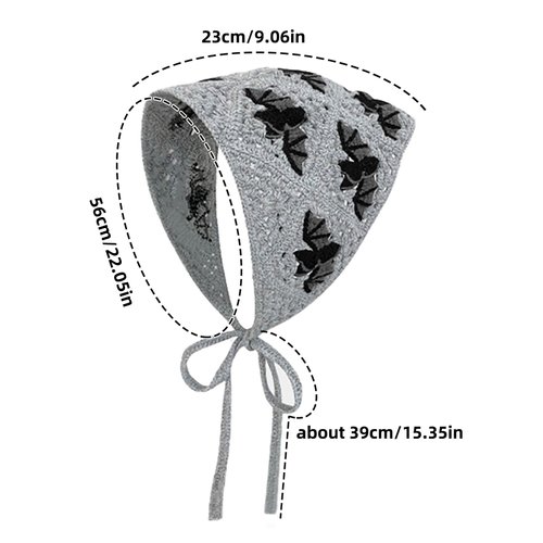 BQSAZHYJ Gothic Crochet Headbands Bat Pattern Bandana for Women, Cotton Knit Triangle Headband Greyscale Halloween Style Head Scarf Vintage Crochet Hair Styling Decor