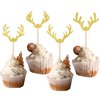 24 PCS Christmas Deer Antler Cupcake Toppers Glitter Merry Christmas Deer Cupcake Picks Wedding Hunting Rustic Birthday Cake Decorations for Baby Shower Birthday Christmas Party Supplies Gold