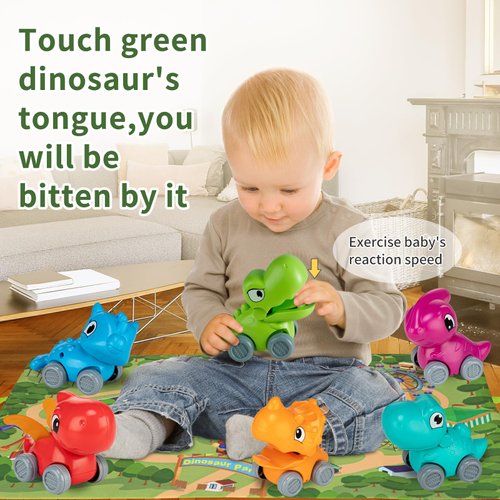 ALASOU 6 PCS Dinosaur Truck Car Toys with Playmat/Storage Bag|Baby Toys for 1 2 3 Year Old Boy|1 2 Year Old Boy Birthday Gift for Infant Toddlers|First Birthday Gifts for Toddler Toys Age 1-2