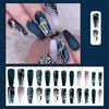 24 Pcs Press on Nails Long Coffin Dark Blue Glossy Fake Nails Purple Gradient Matte Full Cover False Nails with Color Rhinestone and Gold Sequins Designs Extra Long Glue on Nails Acrylic Nails for Women and Girls