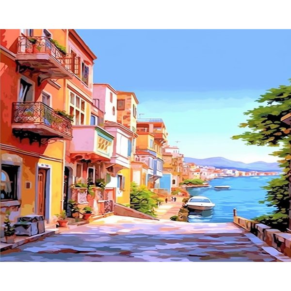 Maomaomi Paint by Numbers DIY Acrylic Painting Kit for Kids & Adults Beginner – 16" Wx20 L Beautiful Village Lane Pattern