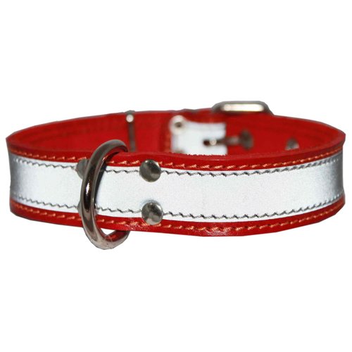 Genuine Leather Reflective Dog Collar 22" Long 1.25" Wide Red Fits 15.5"-19.5" Neck