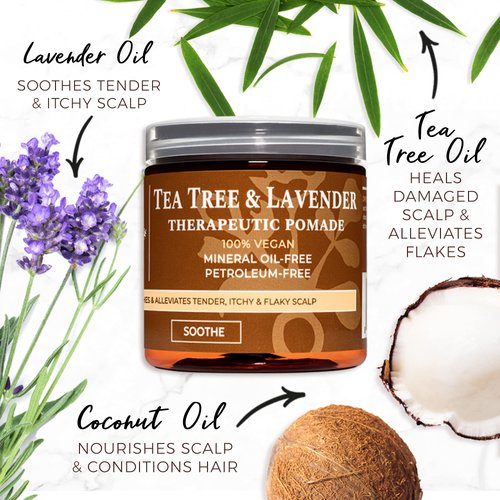 Qhemet Biologics Tea Tree & Lavender Therapeutic Pomade - Soothing Anti-Dandruff Pomade and Scalp Treatment - Nourish Tender, Dry, Itchy Scalp & Combat Dandruff (4 oz)