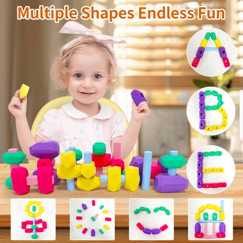 36 PCS Silicone Building Blocks Set for Kids Ages 3+ Years, Soft Colorful Toddler Blocks in 6 Colors and 6 Shapes, Safe Creative Toddler Toys, Stacking Blocks for Family Games Classroom Supplies