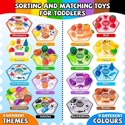 Sorting Toys for Toddlers, Match Card & Sort Game Set, Sensory Toys, Multiple Themes Fine Motor Sorting Games, Preschool Educational Learning Toys Sorting Matching Playset for Boys and Girls