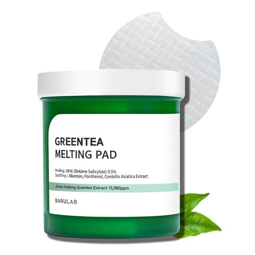 BARULAB Green Tea BHA Melting Toner Pads with Centella Asiatica Soothing Hydrating Moisturizing for All Skin Types | Anti-blemish Daily Care Gentle Mild Peeling Exfoliating Korean Skincare