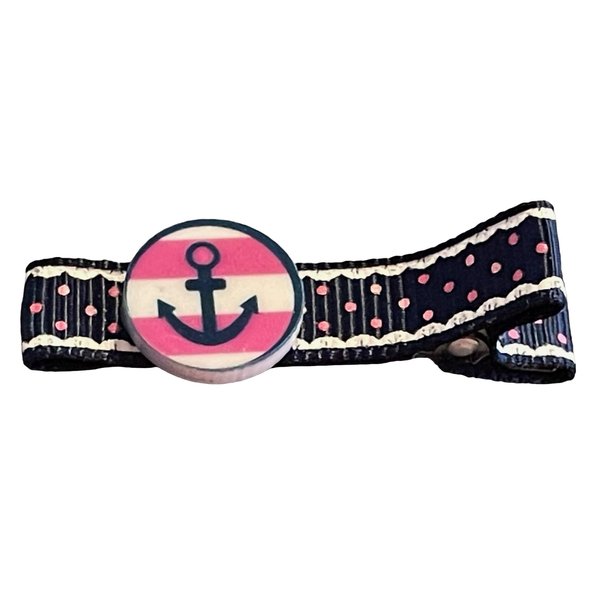 Anchor Hair Clip, Grosgrain Ribbon, Back To School, Student, Pink, Red, Resin, White, Nautical, Summer, Ocean, Sailor, Sailboat (circle with an anchor)