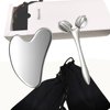 Hysotok Stainless Steel Gua Sha Facial Tools, Face Roller and Gua Sha Set for Facial Massage, Neck, Eyes, Body, Chin Lift, and Skin Tightening (Silver Heart)