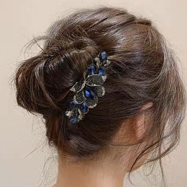 Missgrace Vintage Flower Blue Design French Barrettes Hair Clasps Hair Accessories Bridal Wedding Prom Party Shiny Hair Comb for Women