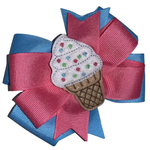 Ice Cream with Sprinkles Pinwheel Hair Bow 4" Blue Pink