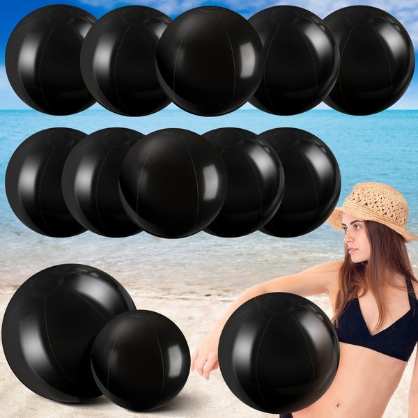 Sinmoe 12 Pieces Halloween Inflatable Decorations Solid Beach Ball Inflatable Beach Ball Swimming Pool Party Ball for Summer Beach, Pool and Halloween Party Favor, Beach Toys (Black, 16 Inch, 24 Inch)