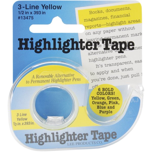 Lee Products Highlighter Tape 1/2"X393"-Yellow