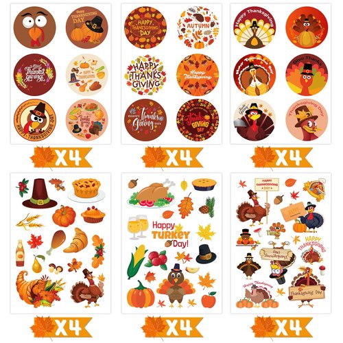 Joy Bang 300 PCS Thanksgiving Stickers for Kids, 24 Sheets Happy Thanksgiving Stickers Turkey Stickers Fall Stickers for Children, Friends Giving Thanksgiving Party Supplies Favors Crafts Gifts