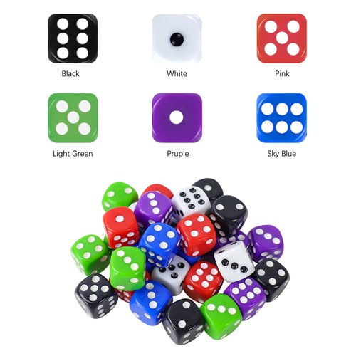 SLAKOZYT 6 Sided Dice Set 30 Pieces 16mm Opaque Acrylic Game Dice for Board Games, Dice Games, Math Games,6 Colors