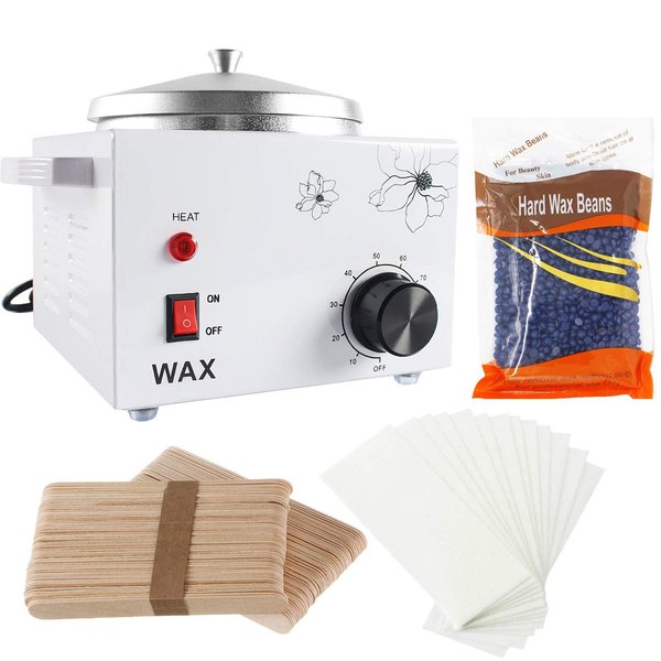 Adjustable Wax Warmer Parrafin Heater Hair Removal Kit, Easy to Use and Fast to Warm Up (Single Pot Heater with 300g Lavender Wax Beans Kit)