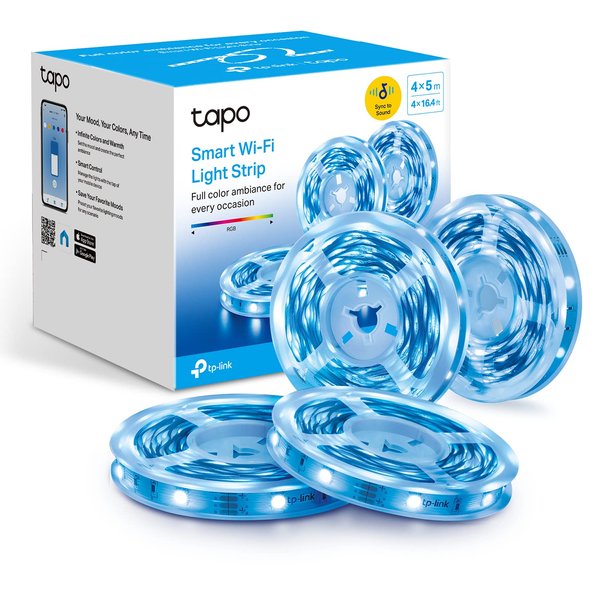 TP-Link Tapo Smart LED Light Strip, 16M RGB Colors, Sync-to-Sound, 65.6 Ft(4 Rolls of 16.4ft), Works w/Alexa & Google Home, Trimmable, No Hub Required, 2.4GHz (Tapo L900-20)