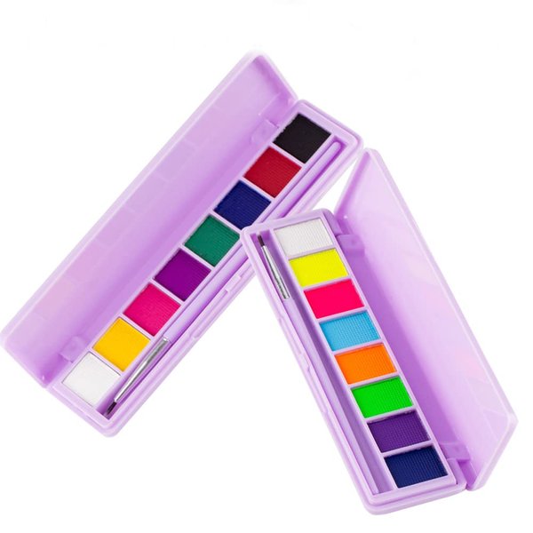 paminify 2 Packs Water Activated Eyeliner Palette Glow Blacklight Eye Liner Graphic Eyeliner Fluorescent Black White Body Paint Neon UV Colored Makeup Matte Retro Hydra Liner,16 Colors