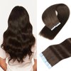 Tape in Hair Extensions Human Hair 100% Remy Hair 20pcs 50g/Pack Straight Seamless Invisible Skin Weft Extensions Easy to Apply and Style (#2 Dark Brown, 18 Inch)