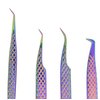 M LASH Tweezers for Eyelash Extensions (Set of 4) - Professional Lash Extension Tweezers - Fiber Tip, Japanese Steel, Diamond Grip Eyelash Extension Tweezer (Multi-Color)