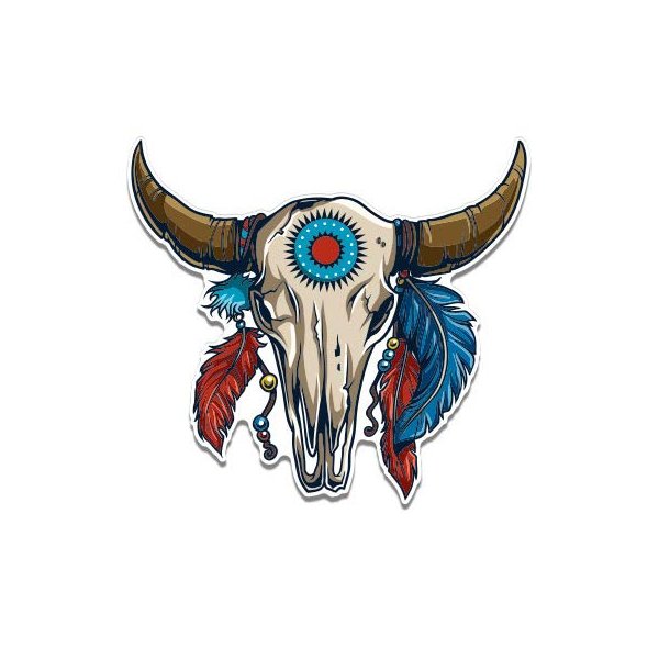 Native American Skull - 5" Vinyl Sticker - for Car Laptop I-Pad - Waterproof Decal