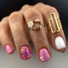 Extra Short Press on Nails Square SWEKKE Fake Nails Pink Full Cover Flower False Nails with Designs Glitter Glossy Glue on Nails Cute Acrylic Nails Artificial Nails for Women Girls 24 Pcs