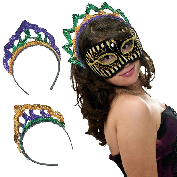 Fun Express Mardi Gras Tiara Princess Crown Assortment - Set of 12 - Costume Party Accessories
