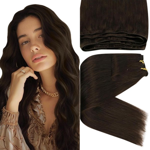Sunny Weft Hair Extensions Human Hair Brown Sew in Hair Extensions Real Human Hair Dark Brown Sew in Extensions for Women Straight Hair Extensions for Long Hair 100G 22inch
