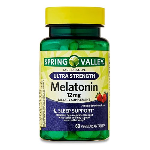 Melatonin Ultra Strength 12mg - Melatonin with 60 Tablets, Strawberry Flavor Melatonin, Fast-Dissolve Melatonin 12mg, Sleep Melatonin Support for Adults + UB Store Sticker (Pack of 1)