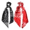 Hair Ribbon Scarf Bandana Hair Scrunchies with Ribbon Bow Hair Ties for Women Girls Hair Scarf Scrunchie Elastic Ribbon Hair Bands Hair Bow Scrunchies for Women Long Hair Scarf Ribbon Ponytail Holder