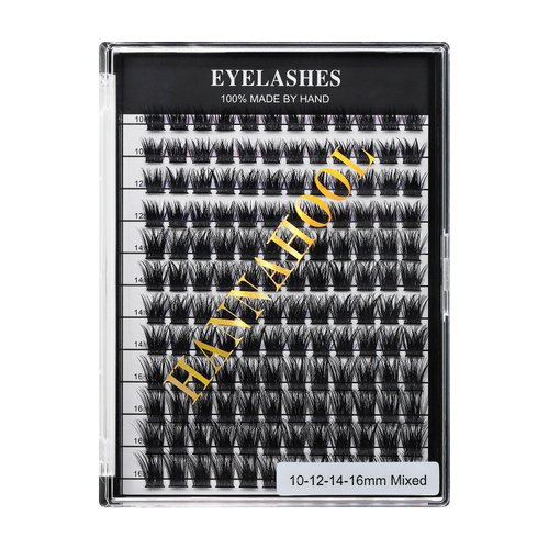 Hannahool Mixed 8-12-14-16mm/8-10-12-14mm/10-12-14-16mm/14-15-16mm Wide Stem Individual False Eyelashes Soft Lightweight Volume Eyelashes Extensions Makeup Cluster Lashes (mixed 10-12-14-16mm)