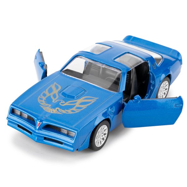 1:36 Pontiac Firebird Trans Am Toy Car, Diecast Pull Back Model Car, Doors Open, Collection Kids Toy for Aged 3 and up, Gift Blue