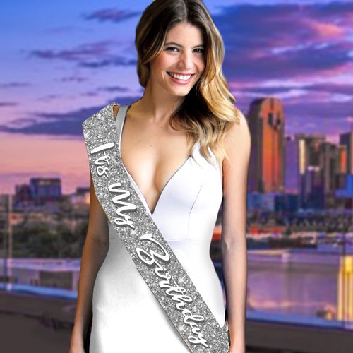 RhinestoneSash Birthday Tiara and Sash for Women - SET OF 2: Silver Sparkle Its My Birthday Headband and Sash - Birthday Gifts for Women, Birthday Party Decorations - HBSash(ItMyBdy) SLV