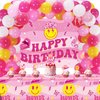 Crenics Preppy Birthday Decorations - Hot Pink Preppy Birthday Banner, Tablecloth, Balloons Arch Garland with Cake Toppers for Girls Preppy Birthday Party Supplies