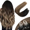 Sunny Micro Hair Extensions Human Hair Black Micro Bead Hair Extensions Human Hair Black Balayage Dark Brown Ombre Medium Ash Blonde Micro Human Hair Extensions Micro Ring Hair Extensions 18inch 50g