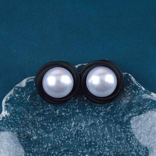 Allereyae Vintage Mermaid Pearl Stud Earrings Half Pearl Earrings Black Enamel Circle Earrings Mermaid Stud Earrings Jewelry for Women and Girls