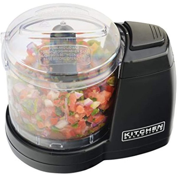 Kitchen Selectives Mini Chopper by Select Brands - Mini Electric Food Chopper for Kitchen Appliances - Features Dishwasher-Safe Parts - Chops, Minces & Dices - 1-1/2 Cups, Black