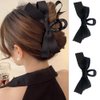 Bow Claw Clip, 2Pcs Black Bow Claw Hair Clips, Ribbon Bow Clips for Women Girls, Nonslip Bows Claw Clips for Women Girls,Bow-knot Hair Clips for Women Thick Hair & Thin Hair,Big Bows Hair Clips