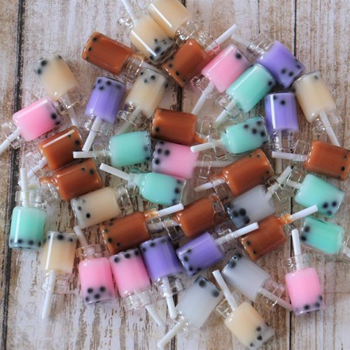 Miniature Bubble Tea Cups, Tiny Resin Bubble Tea Cup, Milk Tea Cup, Boba Tea Cup, Coffee Cup, 1/12, for Dollhouse, Miniature Kitchen Accessories, Dollhouse Miniature Crafts (10PCS) (Blue)