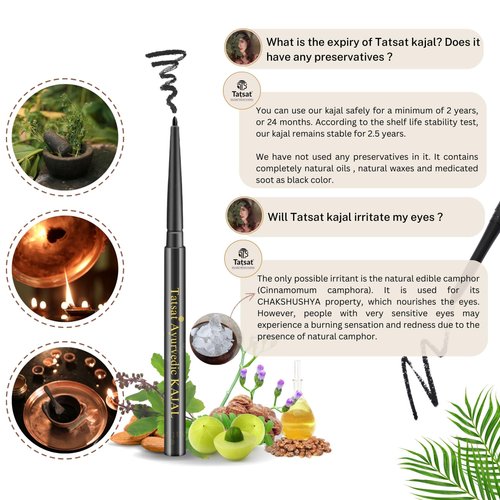 TATSAT-100% Natural Ayurvedic herbal kajal Pencil eyeliner made from Thriphala SOOT