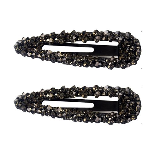 Sparkly Czech Crystal Snap Clips 3.15" Black Stone Metal Hair Clips long Hair Barrettes Hair Pins Hair Slide Stylish for Women Girl,2 Pack (Black)