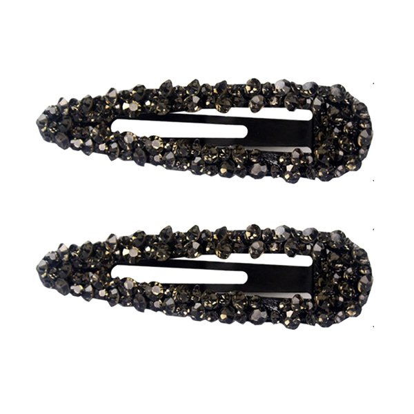 Sparkly Czech Crystal Snap Clips 3.15" Black Stone Metal Hair Clips long Hair Barrettes Hair Pins Hair Slide Stylish for Women Girl,2 Pack (Black)