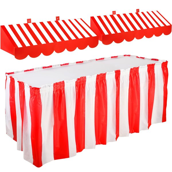 Tallew 3D Circus Awning Wall Decorations and Stripe Table Skirts Cardboard Awning Tent Decors for Doors Window Classroom Concession Room Carnival Circus Party Decorations(Red White, 3 Pieces)