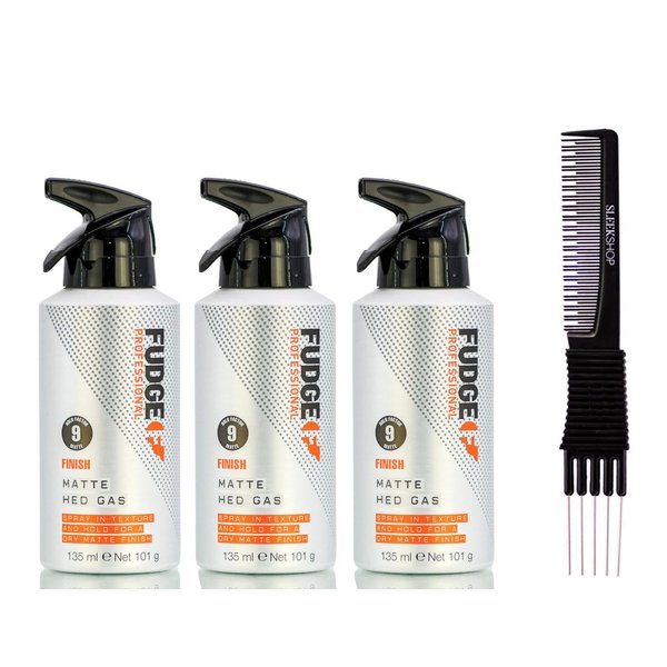 yper Fudge Professional Finish Matte Hed Gas (4.56 oz) with Teasing Comb Pack of 3