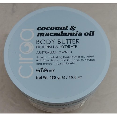 Ciroa, BODY BUTTER, Coconut & Macadamia Oil, 15.8 oz (450gr) Dermatologically Tested, Nourish & Hydrate, Pack of One