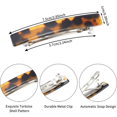 6 Pieces Tortoise Shell Hair Barrettes Medium French Snap Hair Barrettes Automatic Acetate Hair Clips Tortoise Rectangle Hair Clips for Women Girls Hair Accessories (Chic Patterns)