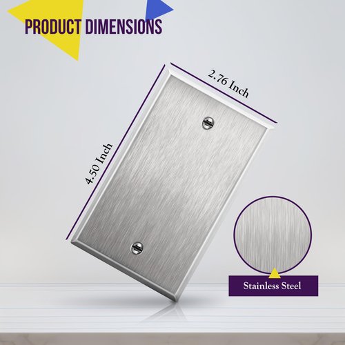ENERLITES Blank Device Metal Wall Plate, Corrosion Resistant, Size 1-Gang 4.50" x 2.76", UL Listed, 7701, 430 Stainless Steel, Silver