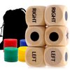 55 Pcs Left Right Center Dice Game Set，Include 6 1-inch Wooden Dices and 48 Pcs Chips, with Drawstring Bag, Easy to Store and Carry Around, Convenient for Travel