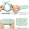 SuPoo 6pcs Green Spa Headband Sponge Face Wash Headband and Wristband Set Makeup Head Band Puffy Skincare Headband Terry Cloth Wrist Towels Hair Band for Washing Face Padded Headwear with Hair Ties
