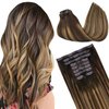 GOO GOO Clip in Hair Extensions Real Human Hair, 16inch 130g 9Pcs, 4/27/4 Balayage Chocolate Brown to Caramel Blonde, Remy Human Hair Extensions Clip ins for Women, Natural Human Hair